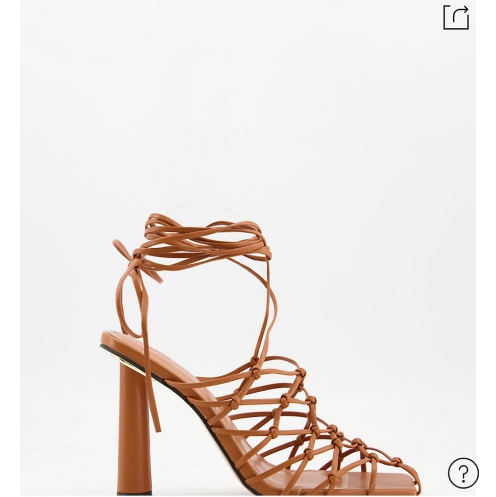 ASOS DESIGN Fit Pearl caged tie leg high shoes in tan